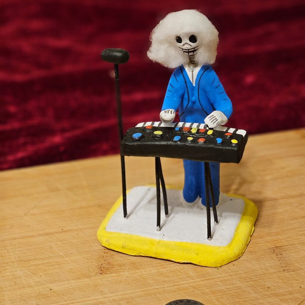 Handcrafted Ceramic Skeleton Keyboardist Figurine - Blue